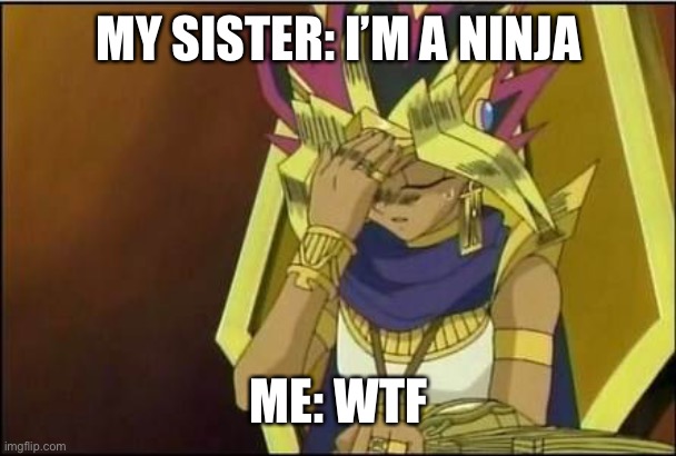 yugioh | MY SISTER: I’M A NINJA; ME: WTF | image tagged in yugioh | made w/ Imgflip meme maker
