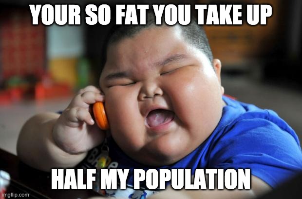Fat Asian Kid | YOUR SO FAT YOU TAKE UP; HALF MY POPULATION | image tagged in fat asian kid | made w/ Imgflip meme maker