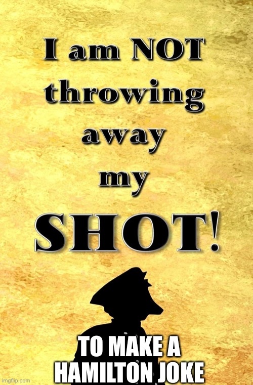 I  am not throwing away my shot | TO MAKE A HAMILTON JOKE | image tagged in i am not throwing away my shot | made w/ Imgflip meme maker