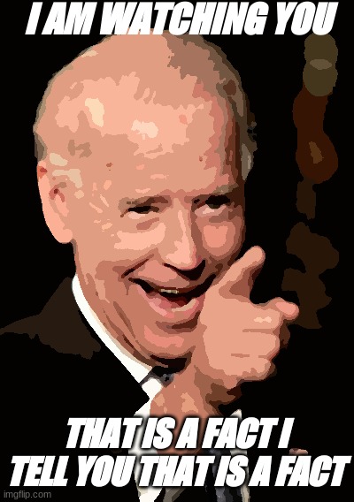 Smilin Biden | I AM WATCHING YOU; THAT IS A FACT I TELL YOU THAT IS A FACT | image tagged in memes,smilin biden | made w/ Imgflip meme maker