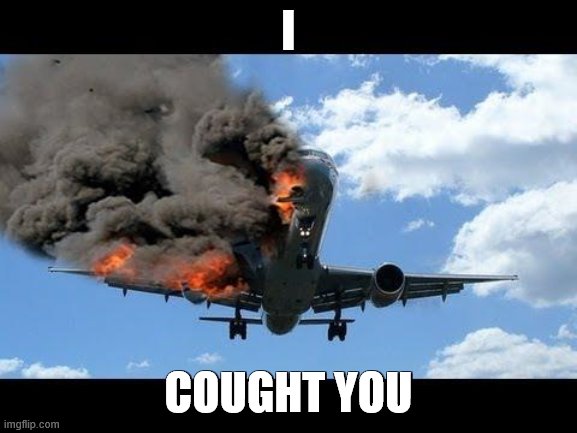 plane crash | I COUGHT YOU | image tagged in plane crash | made w/ Imgflip meme maker