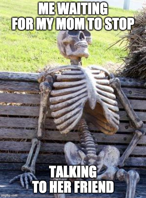 waiting | ME WAITING FOR MY MOM TO STOP; TALKING TO HER FRIEND | image tagged in memes,waiting skeleton | made w/ Imgflip meme maker