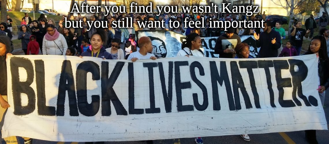 After you find you wasn't Kangz but you still want to feel important | After you find you wasn't Kangz but you still want to feel important | image tagged in black,lives,matter,kangz,george,floyd | made w/ Imgflip meme maker