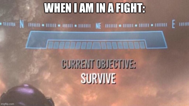 Current Objective: Survive | WHEN I AM IN A FIGHT: | image tagged in current objective survive | made w/ Imgflip meme maker