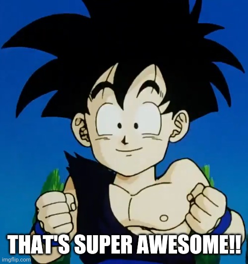 Amused Gohan (DBZ) | THAT'S SUPER AWESOME!! | image tagged in amused gohan dbz | made w/ Imgflip meme maker