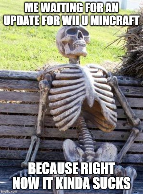Waiting Skeleton | ME WAITING FOR AN UPDATE FOR WII U MINCRAFT; BECAUSE RIGHT NOW IT KINDA SUCKS | image tagged in memes,waiting skeleton | made w/ Imgflip meme maker