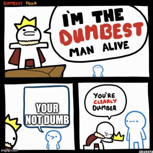 I'm the dumbest man alive | YOUR NOT DUMB | image tagged in i'm the dumbest man alive | made w/ Imgflip meme maker