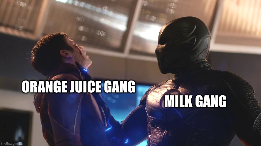 Battle Of The Gangs | MILK GANG; ORANGE JUICE GANG | image tagged in zoom,milk gang,karlson,dani | made w/ Imgflip meme maker