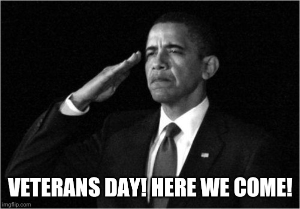 obama-salute | VETERANS DAY! HERE WE COME! | image tagged in obama-salute | made w/ Imgflip meme maker