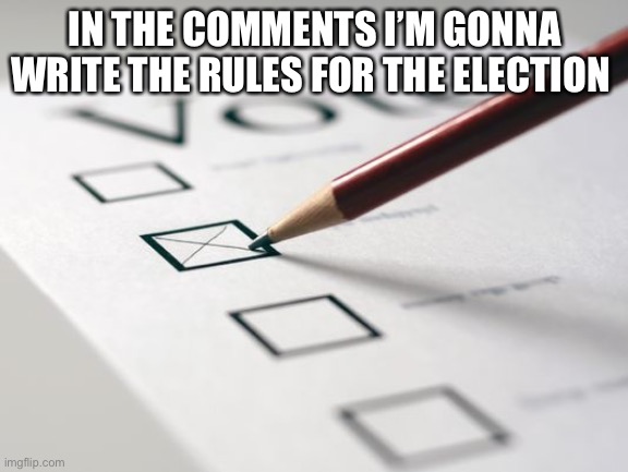 I finally finished the election plan | IN THE COMMENTS I’M GONNA WRITE THE RULES FOR THE ELECTION | image tagged in voting ballot | made w/ Imgflip meme maker