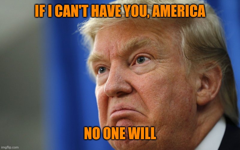 Angry Trump | IF I CAN'T HAVE YOU, AMERICA NO ONE WILL | image tagged in angry trump | made w/ Imgflip meme maker