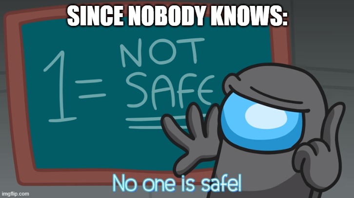 No one is safe | SINCE NOBODY KNOWS: | image tagged in no one is safe | made w/ Imgflip meme maker