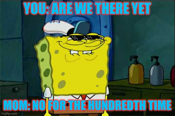 Don't You Squidward Meme | YOU: ARE WE THERE YET; MOM: NO FOR THE HUNDREDTH TIME | image tagged in memes,don't you squidward | made w/ Imgflip meme maker