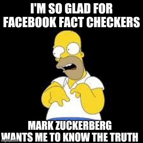 Fakebook | I'M SO GLAD FOR FACEBOOK FACT CHECKERS; MARK ZUCKERBERG WANTS ME TO KNOW THE TRUTH | image tagged in look marge | made w/ Imgflip meme maker