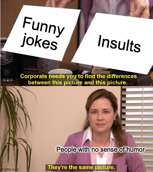 They're The Same Picture Meme | Funny jokes; Insults; People with no sense of humor | image tagged in memes,they're the same picture | made w/ Imgflip meme maker