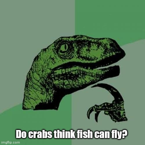 I don't know. | Do crabs think fish can fly? | image tagged in memes,philosoraptor,philosoraptorcantscratchhisass,sortafunny | made w/ Imgflip meme maker