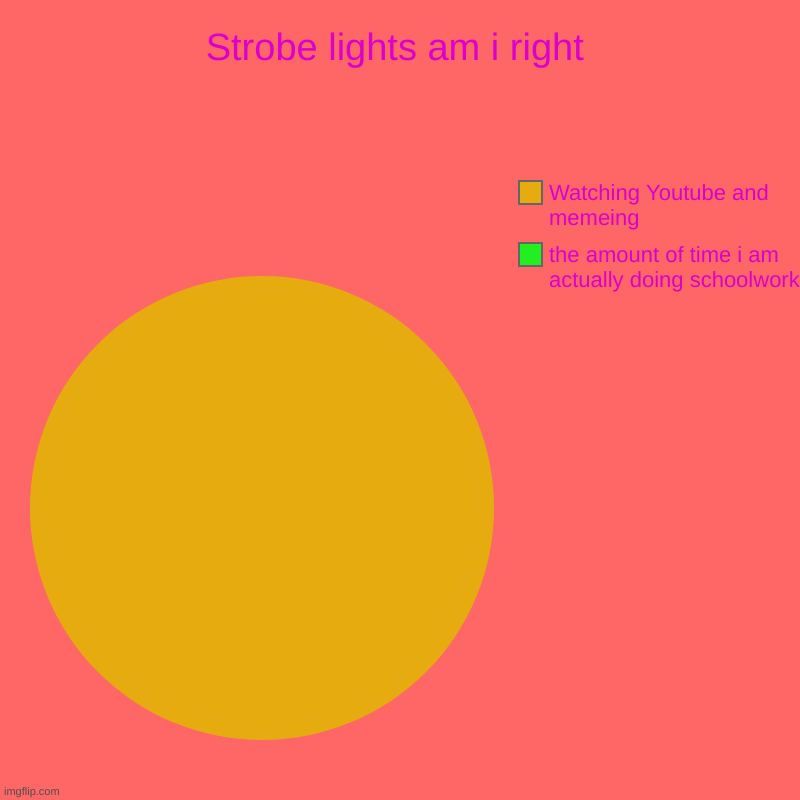 rl | Strobe lights am i right | the amount of time i am actually doing schoolwork, Watching Youtube and memeing | image tagged in charts,pie charts | made w/ Imgflip chart maker
