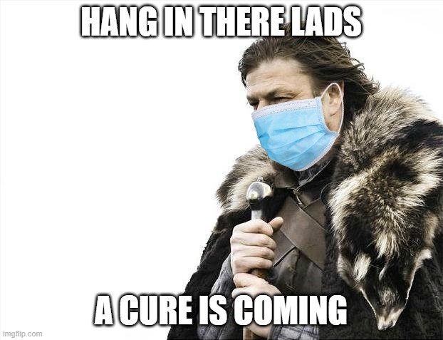 Hopefully Lads |  HANG IN THERE LADS; A CURE IS COMING | image tagged in memes,brace yourselves x is coming,gameofthrones,covid-19,coronavirus,cure | made w/ Imgflip meme maker