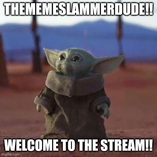 Welcome! | THEMEMESLAMMERDUDE!! WELCOME TO THE STREAM!! | image tagged in baby yoda,welcome,the mandalorian | made w/ Imgflip meme maker