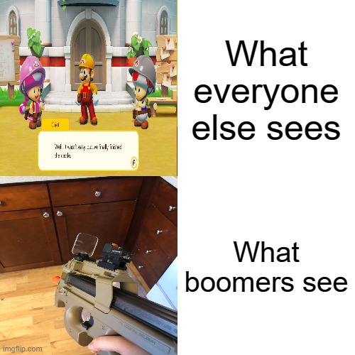 this is the first what x sees vs what y sees meme i made | What everyone else sees; What boomers see | image tagged in memes,boomer | made w/ Imgflip meme maker