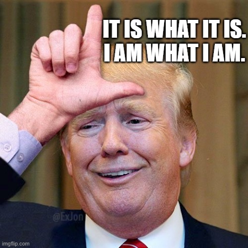 Loser Trump - It is what it is | IT IS WHAT IT IS.
I AM WHAT I AM. | image tagged in trump,loser,sore loser,election 2020,2020,cheater | made w/ Imgflip meme maker