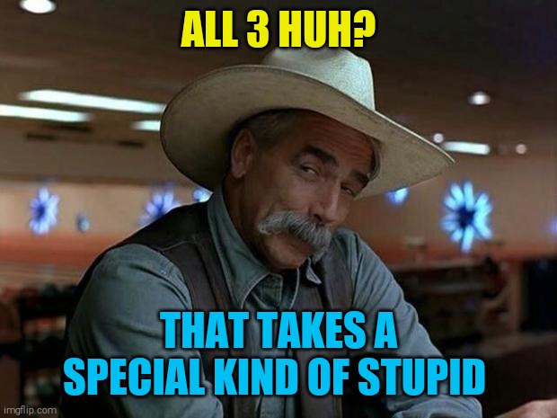 special kind of stupid | ALL 3 HUH? THAT TAKES A SPECIAL KIND OF STUPID | image tagged in special kind of stupid | made w/ Imgflip meme maker