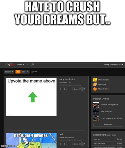 HATE TO CRUSH YOUR DREAMS BUT.. | image tagged in dreams,sorry not sorry | made w/ Imgflip meme maker