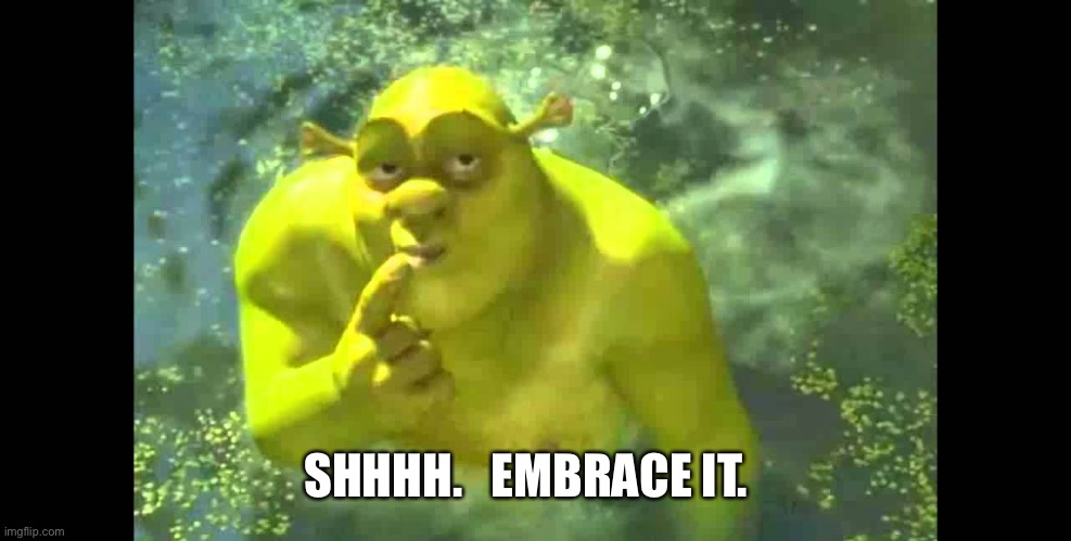 Shrek | SHHHH.   EMBRACE IT. | image tagged in shrek | made w/ Imgflip meme maker
