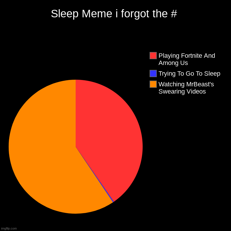 Sleep Meme i forgot the # | Sleep Meme i forgot the # | Watching MrBeast's Swearing Videos, Trying To Go To Sleep, Playing Fortnite And Among Us | image tagged in charts,pie charts | made w/ Imgflip chart maker