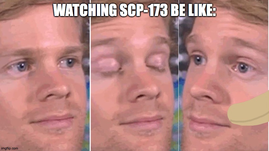 Watching SCP-173 be like: | WATCHING SCP-173 BE LIKE: | image tagged in white guy blinking | made w/ Imgflip meme maker