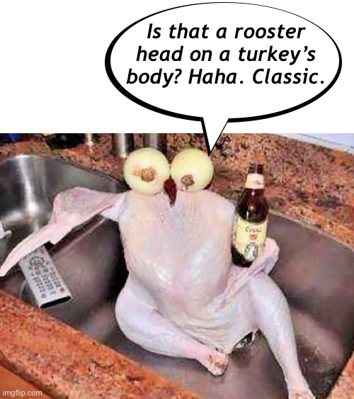 Is that a rooster head on a turkey’s body? Haha. Classic. | made w/ Imgflip meme maker