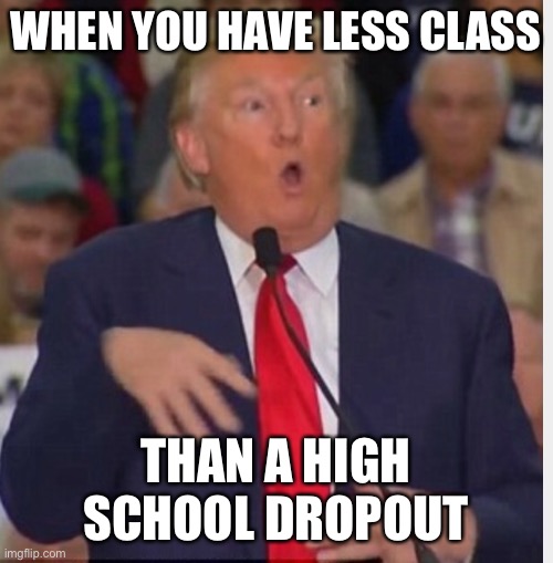 Donald Trump tho | WHEN YOU HAVE LESS CLASS; THAN A HIGH SCHOOL DROPOUT | image tagged in donald trump,joe biden | made w/ Imgflip meme maker