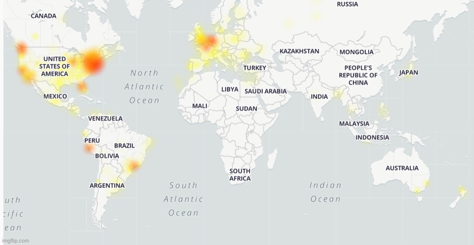 For context, this map shows where YouTube is down | made w/ Imgflip meme maker