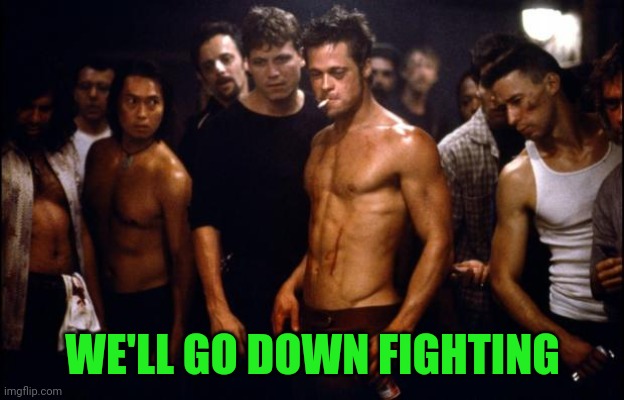 Fight Club Template  | WE'LL GO DOWN FIGHTING | image tagged in fight club template | made w/ Imgflip meme maker