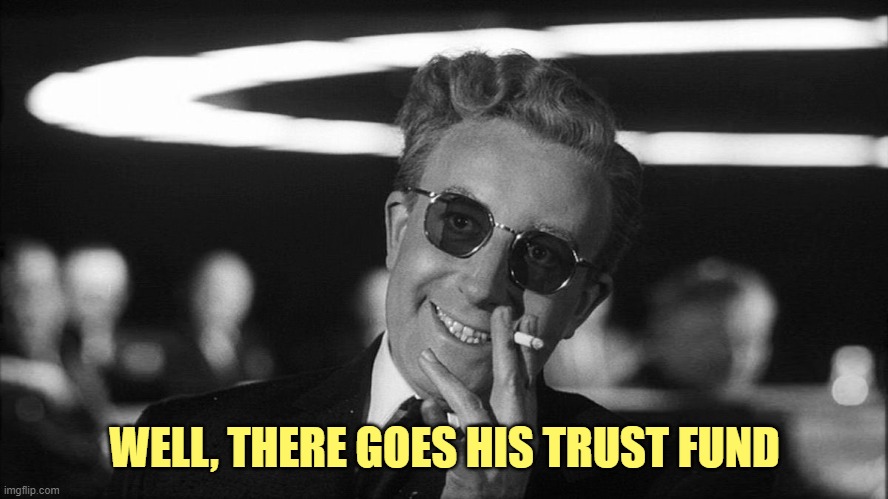 Doctor Strangelove says... | WELL, THERE GOES HIS TRUST FUND | image tagged in doctor strangelove says | made w/ Imgflip meme maker
