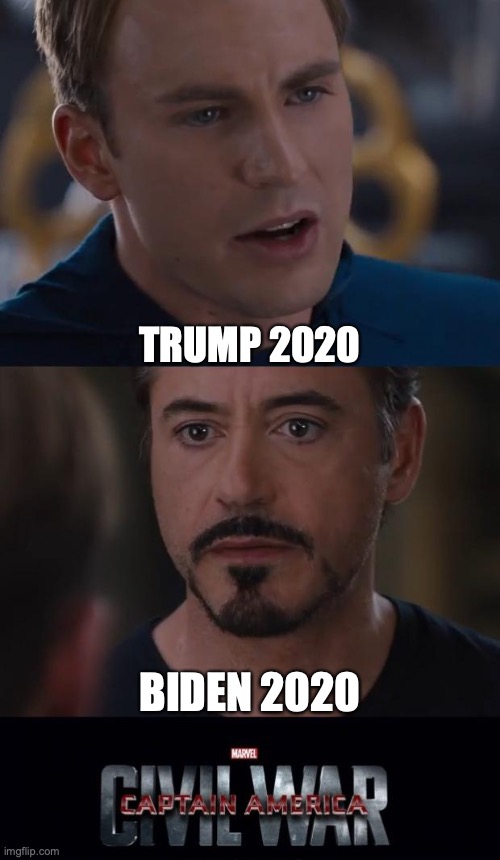 Marvel's Next Civil War | TRUMP 2020; BIDEN 2020 | image tagged in memes,marvel civil war | made w/ Imgflip meme maker