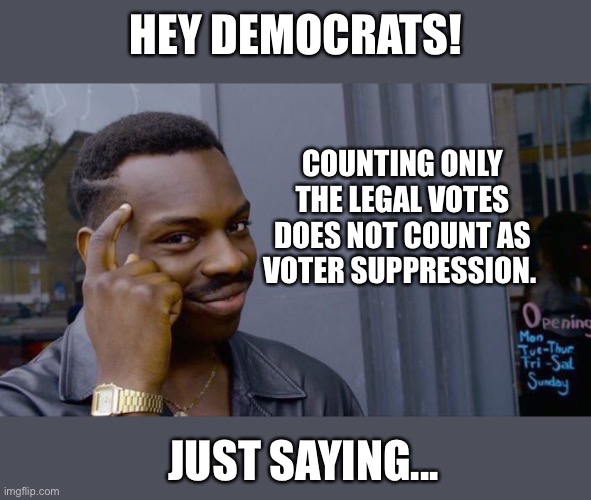 Roll Safe Think About It Meme | HEY DEMOCRATS! COUNTING ONLY THE LEGAL VOTES DOES NOT COUNT AS VOTER SUPPRESSION. JUST SAYING... | image tagged in memes,roll safe think about it,voter suppression,voter fraud | made w/ Imgflip meme maker