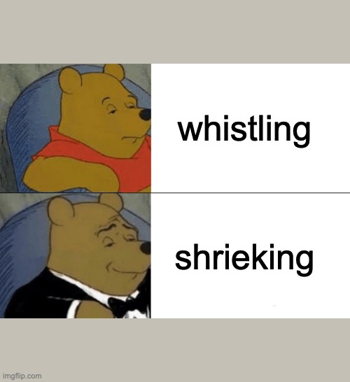 Tuxedo Winnie The Pooh | whistling; shrieking | image tagged in memes,tuxedo winnie the pooh | made w/ Imgflip meme maker