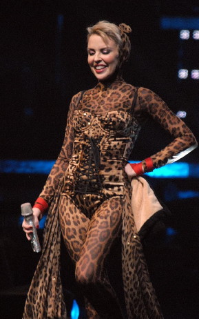 Kylie Minogue in ugly cat print costume Blank Meme Template