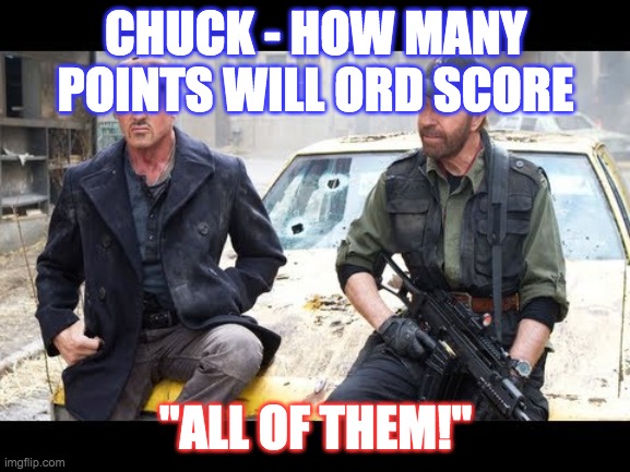 Syl and Chuck | CHUCK - HOW MANY POINTS WILL ORD SCORE; "ALL OF THEM!" | image tagged in sports | made w/ Imgflip meme maker