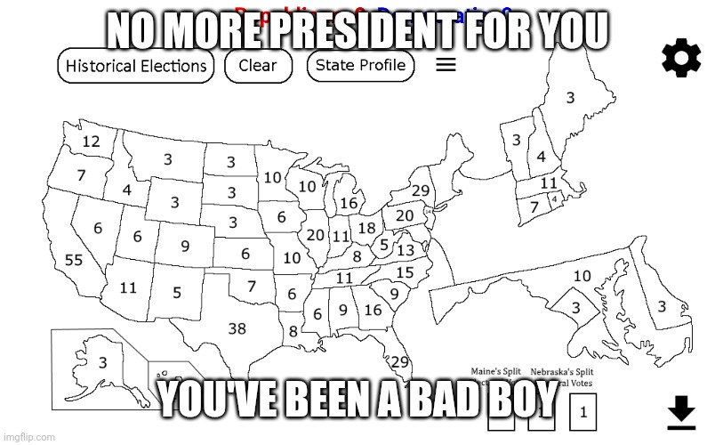 No more president | NO MORE PRESIDENT FOR YOU; YOU'VE BEEN A BAD BOY | image tagged in politics,election 2020 | made w/ Imgflip meme maker