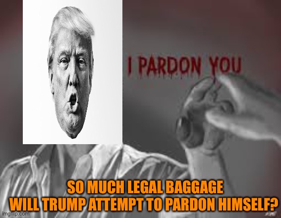 Trump faces lawsuits and Criminal charges. Would he attempt to pardon himself? | SO MUCH LEGAL BAGGAGE
WILL TRUMP ATTEMPT TO PARDON HIMSELF? | image tagged in donald trump,election 2020,pardon,loser,orange,criminal | made w/ Imgflip meme maker