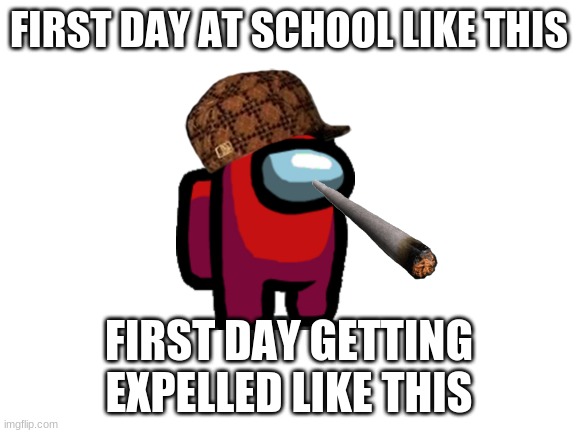 Blank White Template | FIRST DAY AT SCHOOL LIKE THIS; FIRST DAY GETTING EXPELLED LIKE THIS | image tagged in blank white template | made w/ Imgflip meme maker