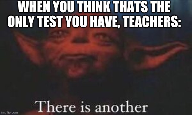 tests | WHEN YOU THINK THATS THE ONLY TEST YOU HAVE, TEACHERS: | image tagged in yoda there is another | made w/ Imgflip meme maker