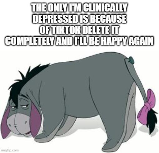 TikTok is the exact reason why people are becoming clinically depressed | THE ONLY I'M CLINICALLY DEPRESSED IS BECAUSE OF TIKTOK DELETE IT COMPLETELY AND I'LL BE HAPPY AGAIN | image tagged in eor | made w/ Imgflip meme maker