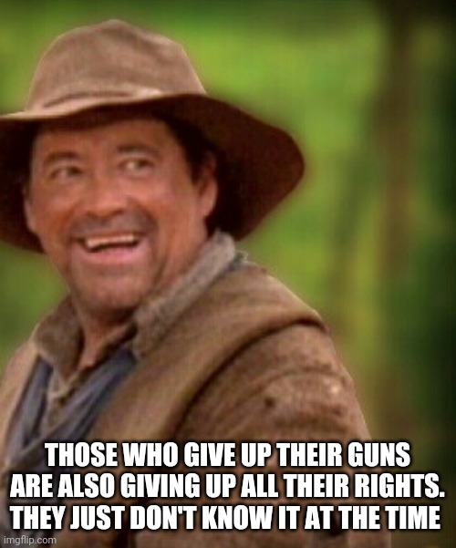 Gone Guns | THOSE WHO GIVE UP THEIR GUNS ARE ALSO GIVING UP ALL THEIR RIGHTS. THEY JUST DON'T KNOW IT AT THE TIME | image tagged in rosco brown | made w/ Imgflip meme maker