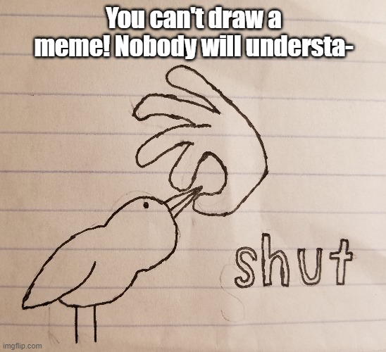 Lol I can't draw | You can't draw a meme! Nobody will understa- | image tagged in drawing,shut | made w/ Imgflip meme maker