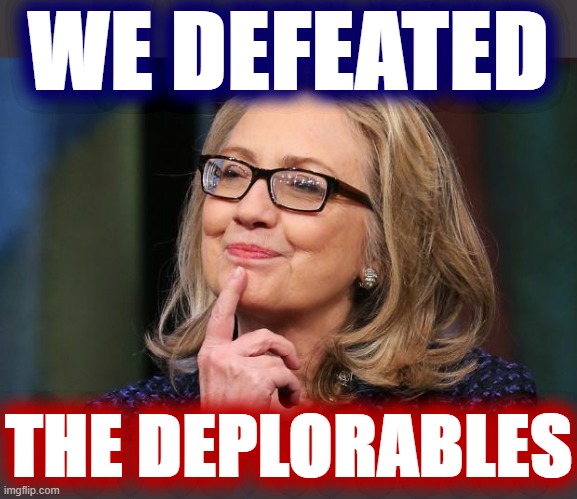 shut up hrc that is not the takeaway of this election | WE DEFEATED; THE DEPLORABLES | image tagged in hillary clinton,election 2020,basket of deplorables,deplorable,deplorables,election 2016 | made w/ Imgflip meme maker