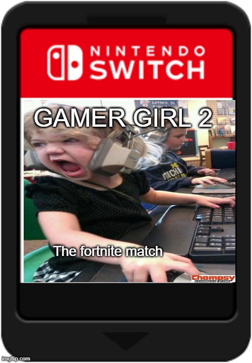 Nintendo switch cartridge | GAMER GIRL 2; The fortnite match | image tagged in nintendo switch cartridge | made w/ Imgflip meme maker