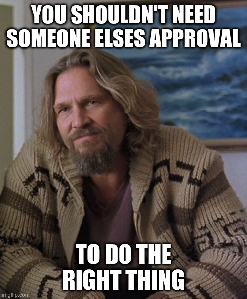 opinion | YOU SHOULDN'T NEED SOMEONE ELSES APPROVAL; TO DO THE RIGHT THING | image tagged in opinion | made w/ Imgflip meme maker